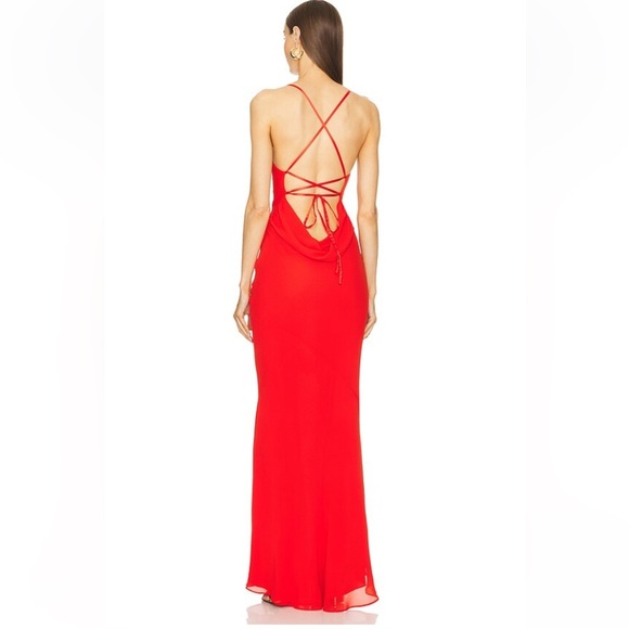 Michael Costello REVOLVE Chloe Gown Fiery Red lace back maxi dress NWT M - Picture 4 of 11